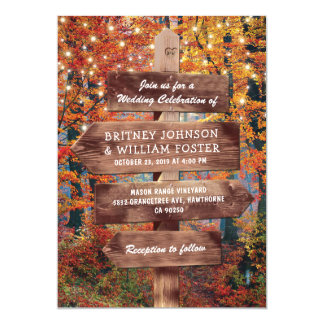 Rustic Fall Autumn Woodland String Lights Wedding Invitation