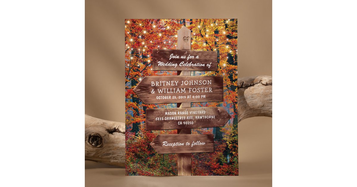 Rustic Fall Autumn Woodland String Lights Wedding Invitation | Zazzle