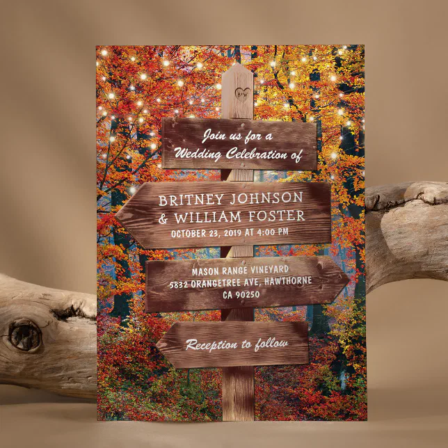Rustic Fall Autumn Woodland String Lights Wedding Invitation | Zazzle