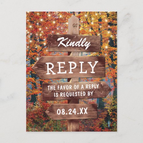 Rustic Fall Autumn Woodland Wedding RSVP Invitation Postcard