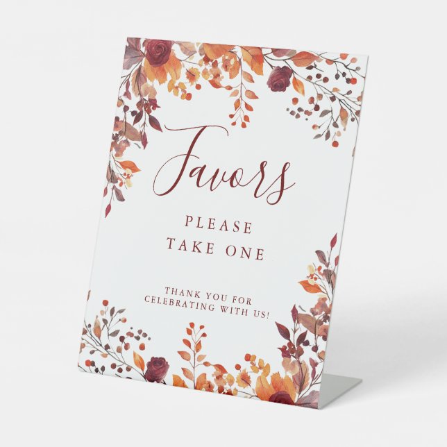 Rustic Fall Autumnal Leaves Wedding Favors Pedestal Sign (Front)