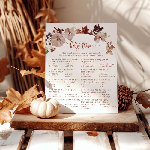 Rustic fall Baby trivia baby shower game