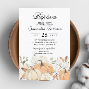 Rustic Fall Baptism Watercolor Pumpkin Invitation