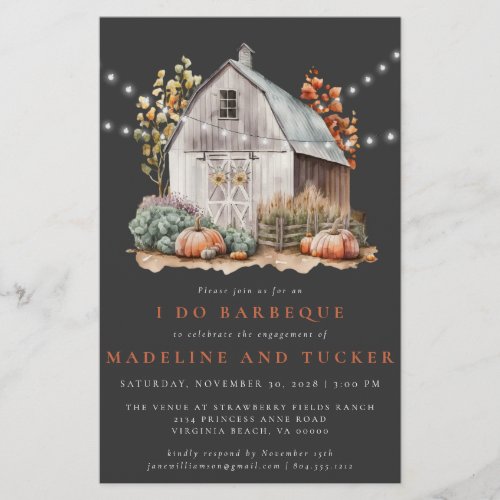 Rustic Fall Barn String Lights I Do BBQ Invitation Flyer