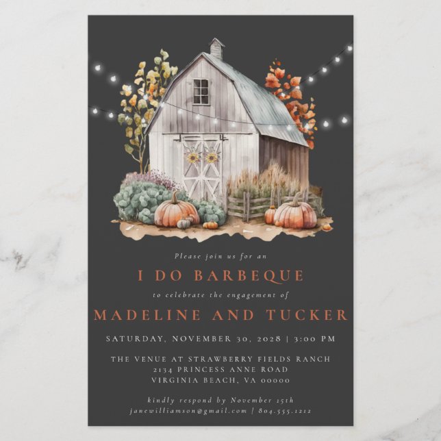 Rustic Fall Barn String Lights I Do BBQ Invitation Flyer (Front)