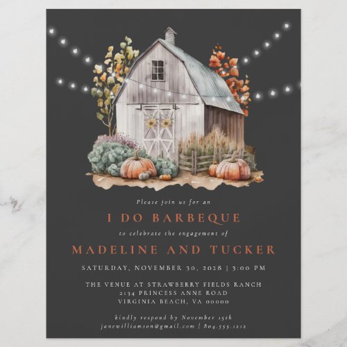 Rustic Fall Barn String Lights Wedding Invitation Flyer