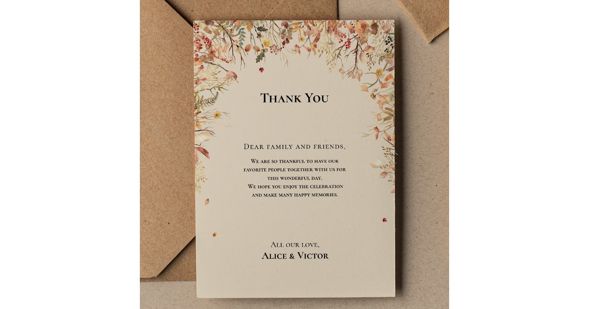 Rustic Fall Beige Wedding Reception Thank You Card | Zazzle