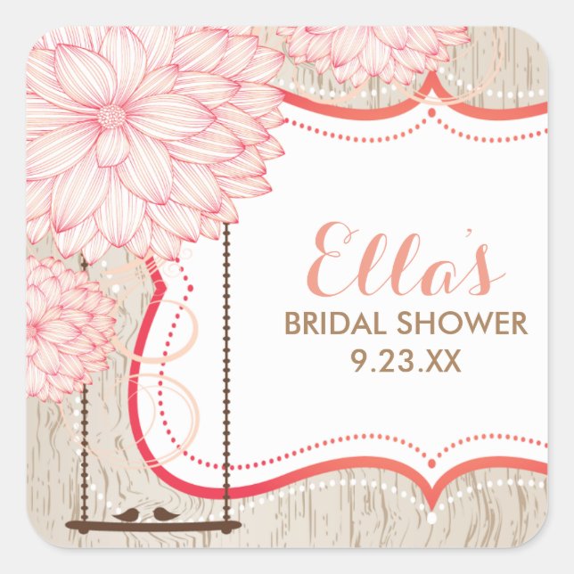 Rustic Fall Bird Swing Bridal Shower favor sticker (Front)
