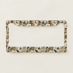 Rustic Fall Birds Pumpkins Antique Postage License Plate Frame