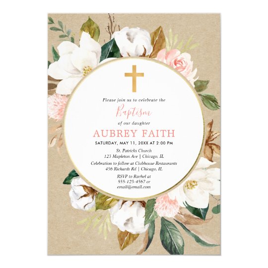 Rustic fall blush pink white floral girl baptism invitation | Zazzle.com