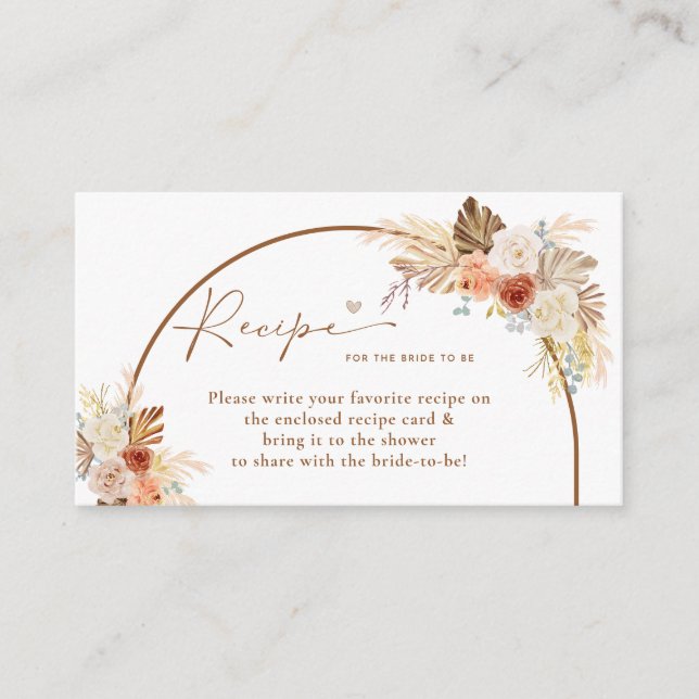 Rustic Fall Boho Arch Pampas Grass Recipe Request Enclosure Card (Front)
