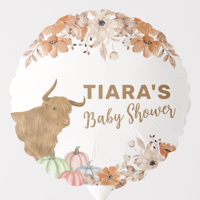 Rustic Fall Boho Floral Highland Cow Baby Shower  Balloon (Front)
