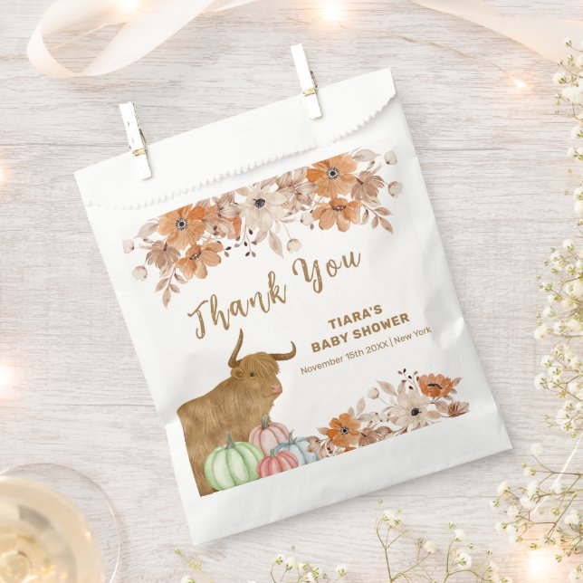 Rustic Fall Boho Floral Highland Cow Baby Shower  Favor Bag (Clipped)