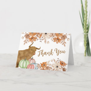 Rustic Fall Boho Floral Highland Cow Baby Shower Thank You Card
