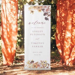 Rustic Fall Boho Floral Wedding Welcome Retractable Banner