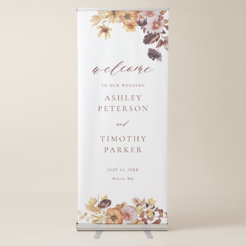 Rustic Fall Boho Floral Wedding Welcome Retractable Banner