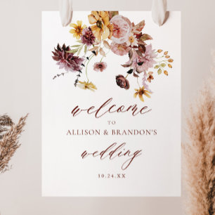 Rustic Fall Boho Floral Wedding Welcome Sign
