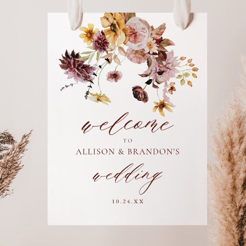 Rustic Fall Boho Floral Wedding Welcome Sign