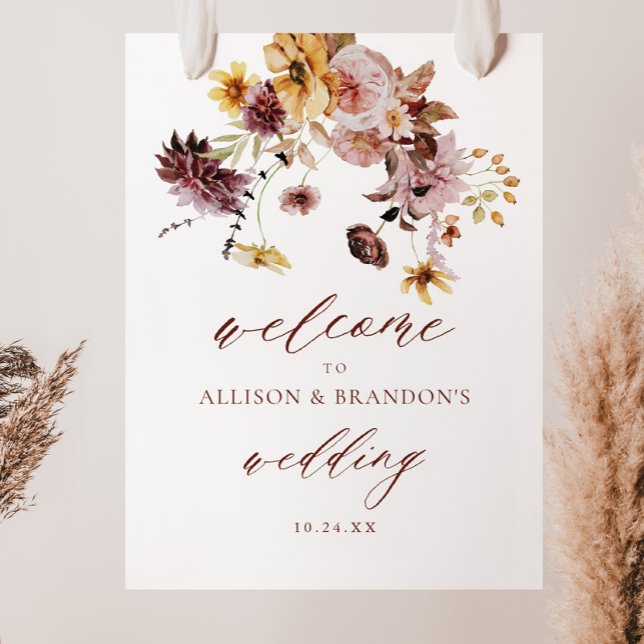 Rustic Fall Boho Floral Wedding Welcome Sign (Creator Uploaded)