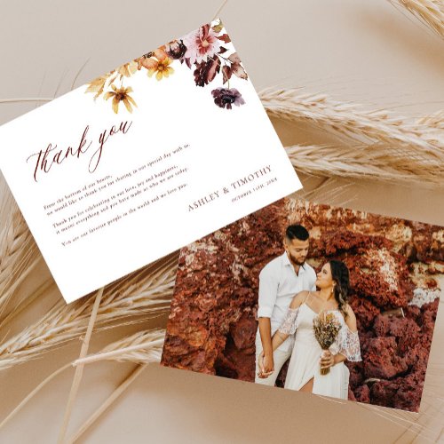 Rustic Fall Boho Wedding Photo Thank You Card