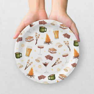 Rustic Fall Bonfire Couples Bridal Shower Paper Plates