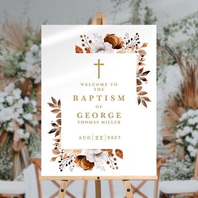 Rustic Fall Botanical Floral Baptism Welcome Sign (Rustic Fall Botanical Floral Baptism Welcome Sign)