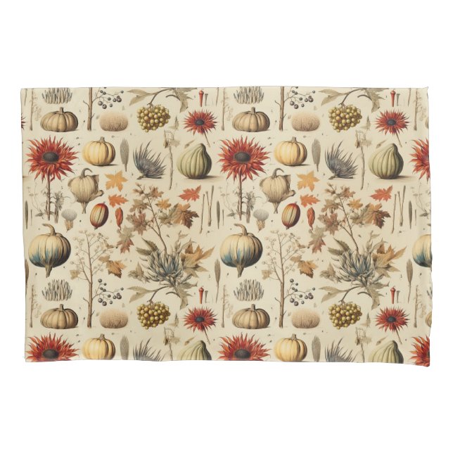 Rustic Fall Botanical with Gourds & Grains Pillow Case (Front-Left)