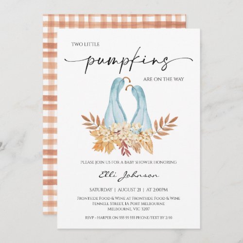 Rustic Fall Boy Twins Pumpkins Baby Shower Invitation