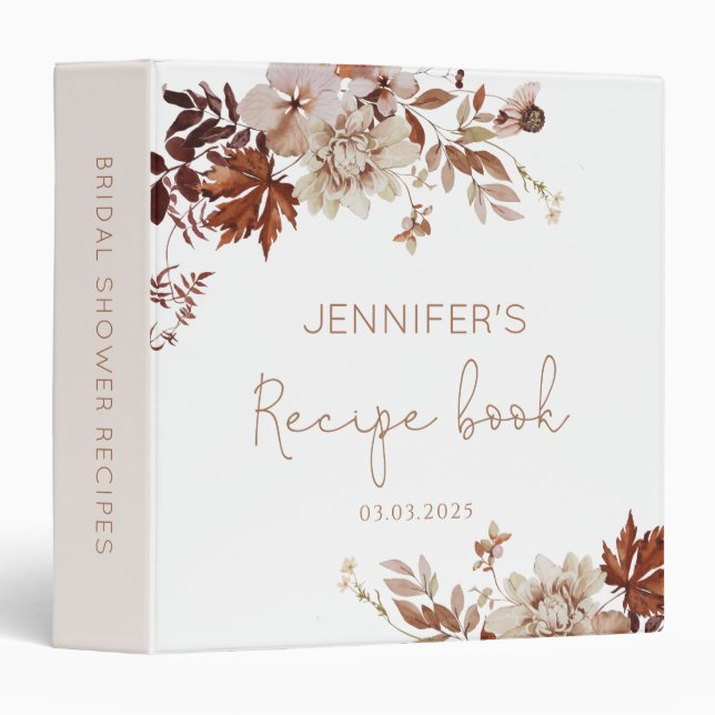 Rustic fall Bridal Shower Recipe Book 3 Ring Binder (Front/Spine)