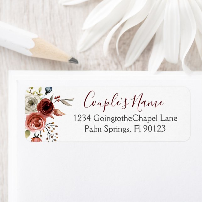 Rustic Fall Brown Floral Wedding Invitation Label (Insitu)