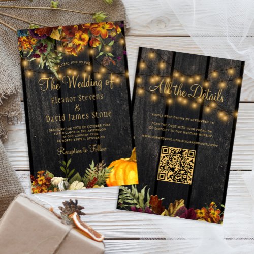 Rustic fall budget all in one wedding invitation