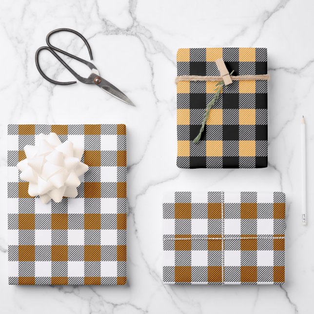 Rustic Fall Buffalo Plaid Pattern Wrapping Paper Sheets (Front)