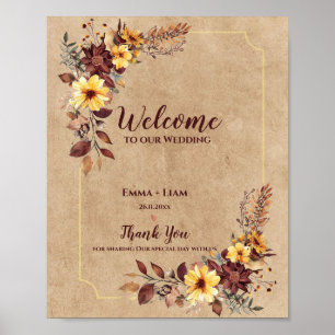 Rustic Fall Burgundy Floral Welcome To Our Wedding Poster
