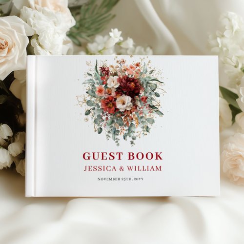 Rustic Fall Burgundy Wedding Guest Book Design