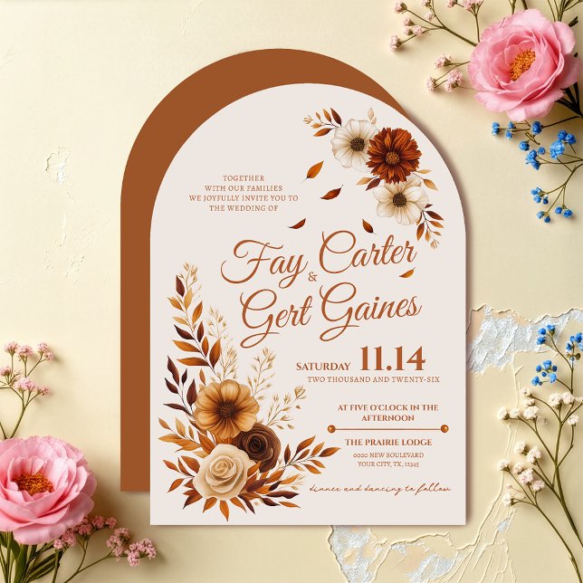 Rustic Fall Burnt Sienna Beige Floral Wedding  Invitation (Creator Uploaded)