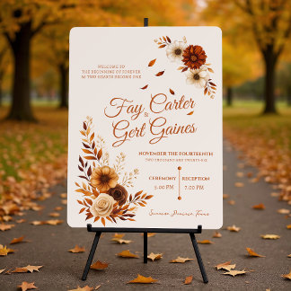 Rustic Fall Burnt Sienna Leaves Wedding Welcome Foam Board
