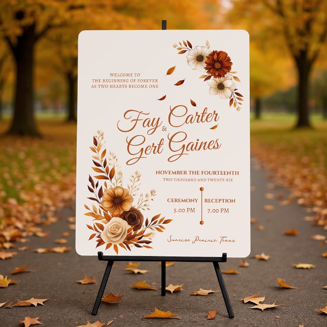 Rustic Fall Burnt Sienna Leaves Wedding Welcome Foam Board (Creator Uploaded)