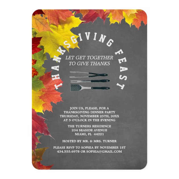 Rustic Fall Chalkboard Thanksgiving Dinner Party Card