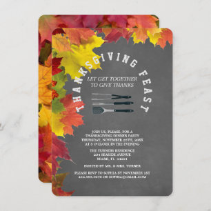 Rustic Fall Chalkboard Thanksgiving Dinner Party Invitation