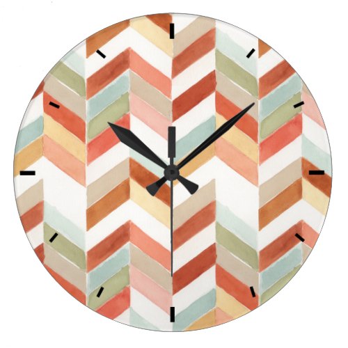Rustic Fall Chevron Watercolor Pattern Large Clock