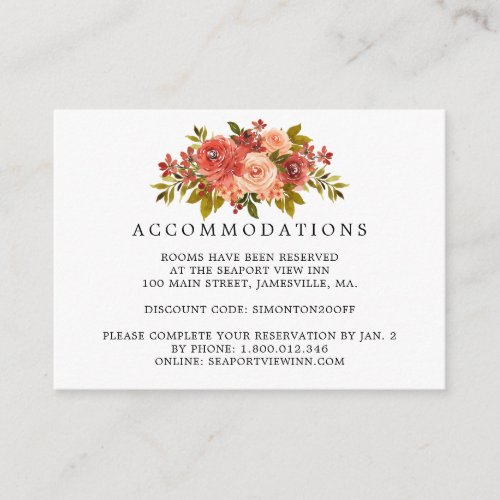 Rustic Fall Colors Floral Wedding Accommodation Enclosure Card