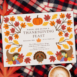 Rustic Fall Colors Turkey Thanksgiving Dinner Invitation