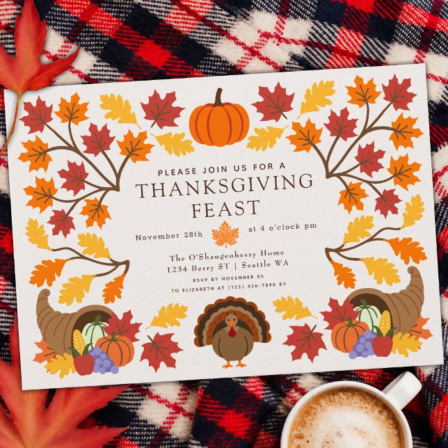 Rustic Fall Colors Turkey Thanksgiving Dinner Invitation (Creator Uploaded)
