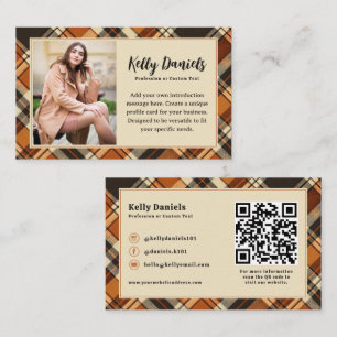 Rustic Fall Cottagecore Plaid Custom Photo Business Card