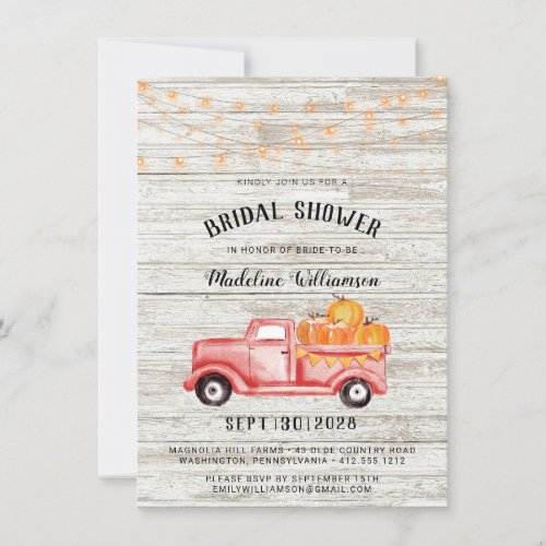 Rustic Fall Country String Lights Bridal Shower  Invitation