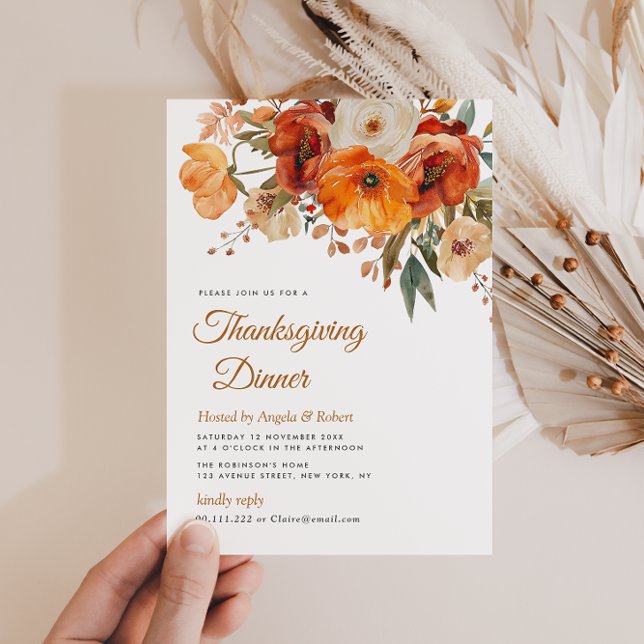 rustic fall earthtone florals thanksgiving dinner invitation (Creator Uploaded)