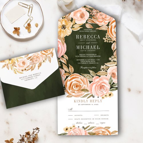 Rustic Fall Earthy Floral Sage Green Wedding All In One Invitation