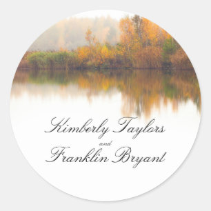 Rustic Fall Elegant Colorful Trees Wedding Classic Round Sticker
