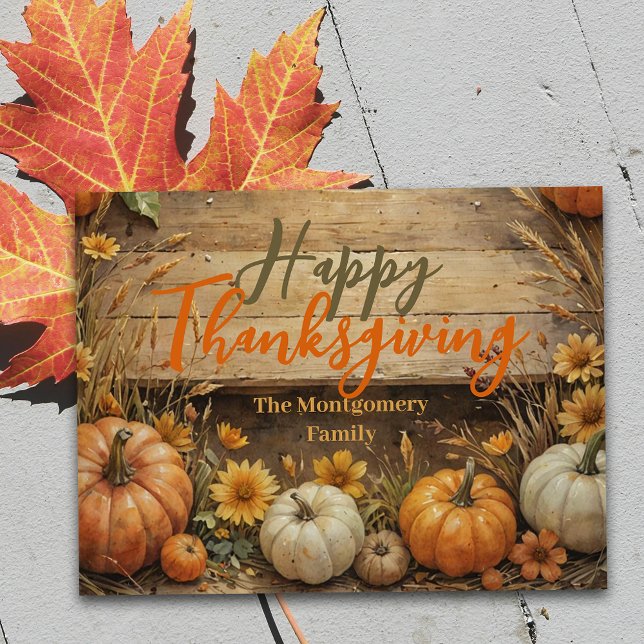 Rustic Fall Elegant Pumpkins Flowers Thanksgiving Postcard (Creator Uploaded)