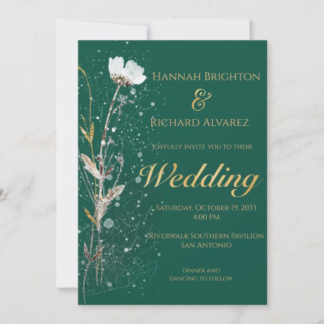 Rustic Fall Emerald Bohemian Wildflower Wedding Invitation (Front)